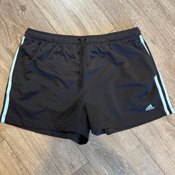 adidas Pants - Women's Adidas‎ Black with Aqua Blue Stripe Athletic Shorts Size XL